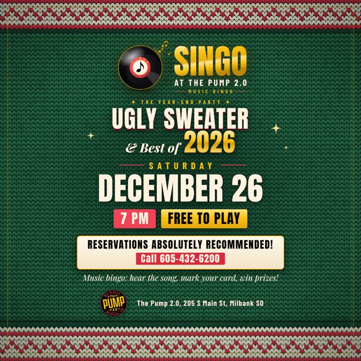 Flyer: SINGO Ugly Sweater and Best of 2026, Saturday December 26, 7 PM, free to play